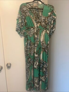 Teal and Black Printed Wrap Maxi Dress